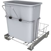 Rev-A-Shelf Classic 14-1/2"W Under Sink Steel Frame Single 20 Qt / 5 Gallon Small Pull Out Trash Can with Rear Basket Storage Gray