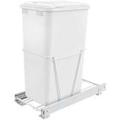 Rev-A-Shelf RV Classic 10-3/4"W Steel Frame Single Pull Out 50 Qt / 12.5 Gallon Trash Can / Waste Bin with Full Extension Slides White