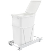 Rev-A-Shelf Classic 10-1/2"W Steel Frame Single 35 Qt / 8.75 Gallon Pull Out Trash Can / Waste Bin with Lid and Full Extension Slides White