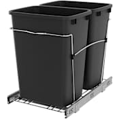 Rev-A-Shelf Classic 14-1/4" Steel Frame Pull Out Double 35 Qt / 8.75 Gallon Trash Can / Waste Bin System with Optional Handle Black