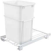 Rev-A-Shelf Classic 14-1/4"W Steel Frame Pull Out Single 35 Qt / 8.75 Gallon Trash Can / Waste Bin with 3/4 Extension Slides White