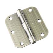 Richelieu 3-1/2 Inch x 3-1/2 Inch Plain Bearing 5/8 Inch Radius Corner Mortise Door Hinge - Pair Antique Brass