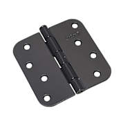 Richelieu 4 Inch x 4 Inch Plain Bearing 5/8 Inch Radius Corner Mortise Door Hinge with Non-Removable Pin - Pair Black