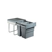Richelieu Easy-Cargo Bottom Mount Double Bin Trash Can with Over Travel Slides - 20.08 and 30.7 Quart Capacity Grey