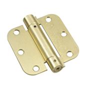 Richelieu 3-1/2 Inch x 3-1/2 Inch Spring 5/8 Inch Radius Corner Mortise Door Hinge - Single Hinge Brass
