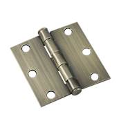 Richelieu 3 Inch x 3 Inch Plain Bearing Square Corner Mortise Door Hinge - Pair Antique Brass