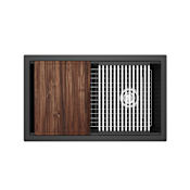 Riobel Fonsa 30-1/4" Undermount Single Basin Quartz Composite Kitchen Sink with Basin Rack, Basket Strainer and Cutting Board Black