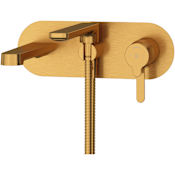 Riobel Nibi Wall Mounted Tub Filler with Built-In Diverter - Includes Hand Shower Brushed Gold