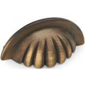 RK International Melon 3" Center to Center Solid Brass Scalloped Cabinet Cup Handle / Drawer Pull Antique English