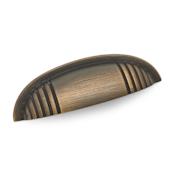 RK International Ridges 4" Center to Center Industrial Deco Solid Brass Luxury Cup Pull / Cup Handle Antique English