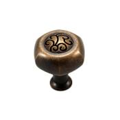 RK International Palermo 1.25"W Hexagon Contemporary Farmhouse Cabinet Knob / Drawer Knob with Etched Scroll Detail Brushed English