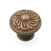 RK International Augustine 1 3/8" (1.375") Traditional Flower Mold Solid Brass Luxury Cabinet Knob / Drawer Knob Antique English
