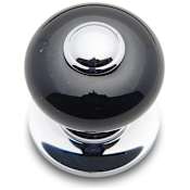 RK International Porcelain 1" Round Classic Flat Mushroom Button Top Cabinet Knob with Backplate Chrome / Black