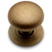 RK International Small Plain 1-1/4" Round Solid Brass Mushroom Cabinet Knob / Drawer Knob with Base Antique English
