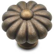 RK International Large Melon 1-1/2" Solid Brass Flower Designer Mushroom Cabinet Knob / Drawer Knob Antique English