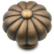 RK International Small Melon 1-1/4" Round Flower Solid Brass Designer Mushroom Cabinet / Drawer Knob Antique English