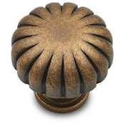 RK International Melon 1-1/4" Solid Brass Sunburst Designer Mushroom Cabinet Knob / Drawer Knob Antique English