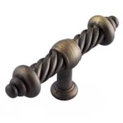 RK International Rustic Industrial 3 3/4" Rustic Twisted "T" Bar Solid Brass Cabinet Knob Drawer Knob Antique English