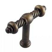 RK International Rustic Industrial 2" Wide at Top - T Bar Spiral Twisted Solid Brass Cabinet Knob / Drawer Knob Antique English