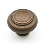 RK International Large Double Ringed 1 1/2" Vintage Mushroom Solid Brass Luxury Cabinet Knob / Drawer Knob Antique English