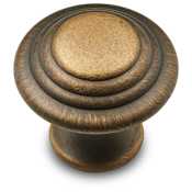 RK International Stepped Ring 1-1/4" Round Solid Brass Mushroom Cabinet / Drawer Knob Antique English