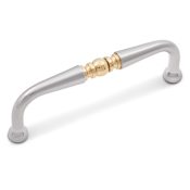 RK International Barrel 3-1/2" Center to Center Solid Brass Traditional Single Knuckle Cabinet Handle / Drawer Pull - Split Finish Satin Nickel / Brass