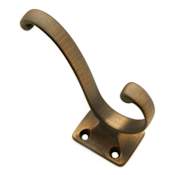 RK International Traditional 1.25" Wide Scroll Double 2 Prong Solid Brass Bathroom Towel Robe Coat and Hat Hook Antique English
