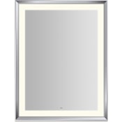 Robern Sculpt 33"W x 43"H Rectangular Flat Metal Framed Wall Mounted Bathroom Mirror with LED Lighting and Defogger Technology Chrome