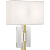 Robert Abbey Lincoln 2 Light 16" Tall Wall Sconce with Dupioni Silk Shade Modern Brass / Crystal