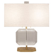 Robert Abbey Jacqueline 2 Light 22" Tall Buffet Table Lamp with Oyster Linen Shade Modern Brass / Lucite Crystal