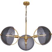 Robert Abbey Mavisten Edition Copernica 3 Light 32" Wide LED Chandelier with Smoked Glass Shades Lacquer Burnish Brass / Smoke
