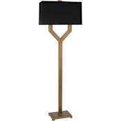 Robert Abbey Valerie 2 Light 63" Tall Torchiere Floor Lamp with Black Paper Shade Vintage Brass