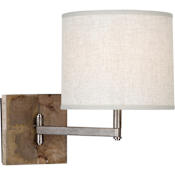 Robert Abbey Oliver 11" Tall Wall Sconce with Heather Linen Shade Mango Wood / Patina Nickel