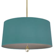 Robert Abbey Williamsburg Custis 3 Light 26" Wide Pendant with Teal/Gray Fabric Shade Modern Brass