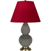Robert Abbey Small Double Gourd 23" Tall Vase Table Lamp with Red Fabric Shade and Brass Base Ash