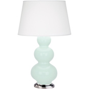 Robert Abbey Triple Gourd 33" Tall Vase Table Lamp with Pearl Dupioni Shade and Silver Base Mint Glazed