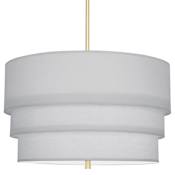 Robert Abbey Decker 3 Light 24" Wide Pendant with Tiered Pearl Gray Fabric Shade Modern Brass