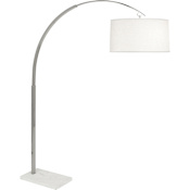 Robert Abbey Archer 2 Light 67" Tall Arc Floor Lamp with White Fabric Shade Polished Nickel
