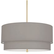 Robert Abbey Decker 3 Light 30" Wide Pendant with Tiered Gray Fabric Shade Modern Brass