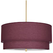 Robert Abbey Decker 3 Light 30" Wide Pendant with Tiered Burgundy Fabric Shade Modern Brass