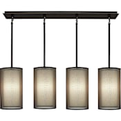 Robert Abbey Saturnia 4 Light 44" Wide Linear Pendant with Transparent Fabric Outer And Ascot White Inner Shades Deep Patina Bronze