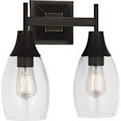 Robert Abbey Grace 2 Light 13" Wide Vanity Light with Clear Glass Shades Deep Patina Bronze