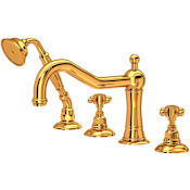 Rohl Acqui Deck Mounted Roman Tub Filler with Built-In Diverter - Includes Hand Shower Italian Brass