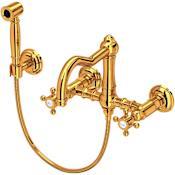 Rohl Acqui 1.5 GPM Wall Mounted Bridge Kitchen Faucet - Includes Side Spray Italian Brass