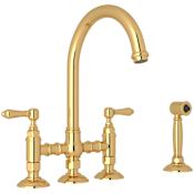 Rohl San Julio 1.5 GPM Widespread Bridge Kitchen Faucet - Includes Side Spray Italian Brass