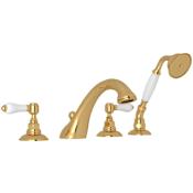 Rohl Acqui Deck Mounted Roman Tub Filler with Built-In Diverter - Includes Hand Shower Italian Brass