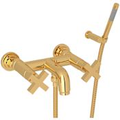 Rohl Lombardia Wall Mounted Tub Filler with Built-In Diverter - Includes Hand Shower Italian Brass