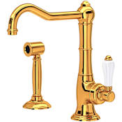 Rohl Acqui 1.5 GPM Deck Mounted Single Hole Bar Faucet with Single Lever Porcelain Handle - Includes Side Spray Italian Brass