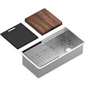 Rohl Culinario 36" Undermount Single Basin Stainless Steel Kitchen Sink with Basin Rack and Cutting Board Brushed Stainless Steel