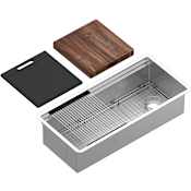Rohl Culinario 40" Undermount Single Basin Stainless Steel Kitchen Sink with Basin Rack and Cutting Board Brushed Stainless Steel